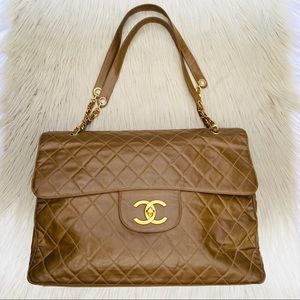 1993 CHANEL XXL QUILTED HUGE MAXI FLAP BAG BROWN